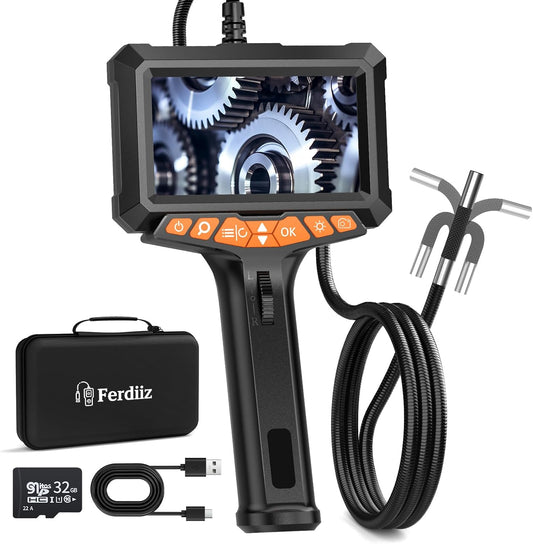 1080p endoscoopcamera, beweegbare kop, lcd-scherm van 5 inch met licht, 270 graden draaibare endoscoopcamera, 8 mm buiscamera, IP67-inspectiecamera, kanaalcamera met 32 GB SD-kaart (1 m)