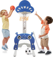 4-in-1 Basketbalstandaarden - Basketbalpaal - Basketbalring - voor Kinderen - Peuters - In Hoogte Verstelbaar - Voetbaldoel Ring - Golf - voor Binnen - Buiten - Sportspeelgoed - Cadeaus - 152 cm - Blauw