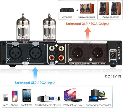 Douk Audio HiFi vacuümbuizen, equalizer, 7-band, EQ-voorversterker, XLR Preamplifier Home (T8 PRO)