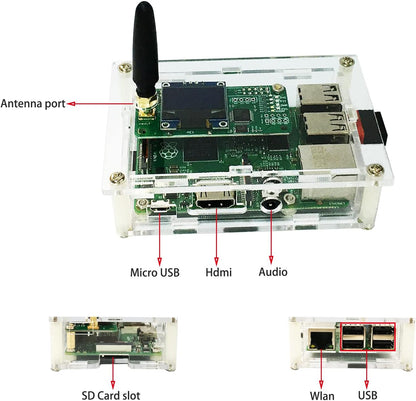 All-New DMR Hotspot Ethernet-poort gemonteerd Radio Station WiFi Voice Modem Support DMR Dstar YSF P25 Fusion Antenna Raspbery Pi Model 2B Twee Kleuren OLED Acryl Shell