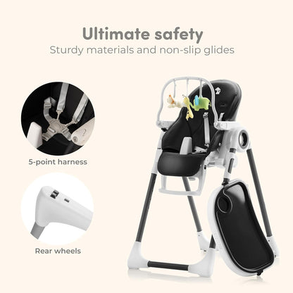 Adjustable, Collapsible, Baby High Chair with Toy Arch - Baby High Chairs with 7 Different Heights, Adjustable Seat with 5 Different Positions - QUORE