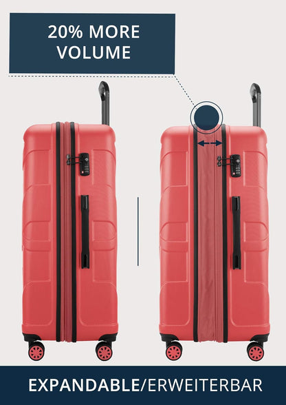 Suitline Grote koffer 76 x 53 x 31 cm ABS harde schaal uitbreidbaar (96-110 L) met TSA slot 4 dubbele wielen telescopische handgreep trolley, Koraal