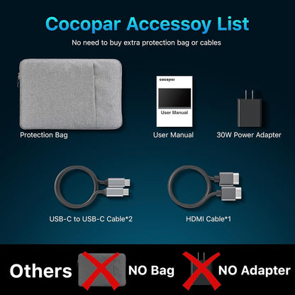 cocopar Draagbare monitor 16 inch 2,5 K QHD 120 Hz 110% sRGB reismonitor met luidspreker HDMI USB-C tweede scherm voor laptop MacBook Surface PC Xbox PS4/5, VESA Mountable, met kickstand