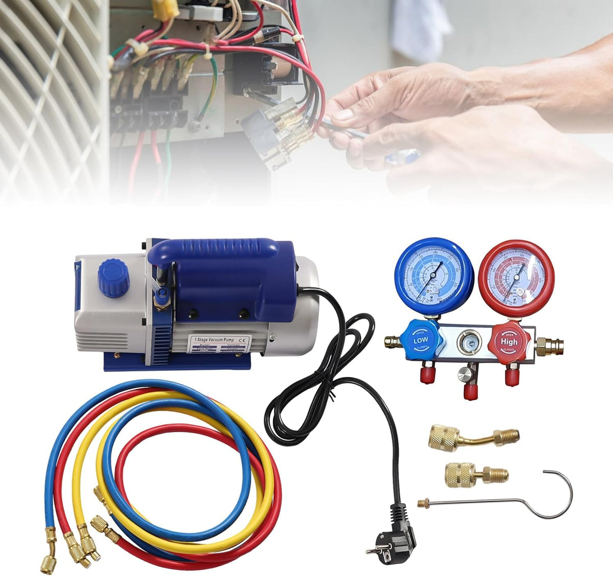 Vacuümpompset – Vacuümpomp – Onderdrukpomp – Aircopomp – Koelmiddelpomp – 180W vermogen – Gietijzeren behuizing