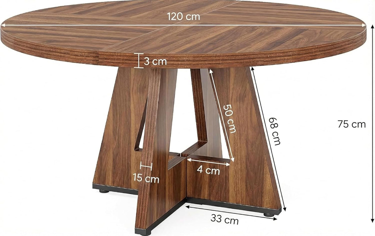 Lailang 120cm Eettafel, Modern Eetkamertafel, Houten Eettafel, Dining Table For 4, Kitchen Dining Table, 120 x 120 x 75 cm, Rustic Brown