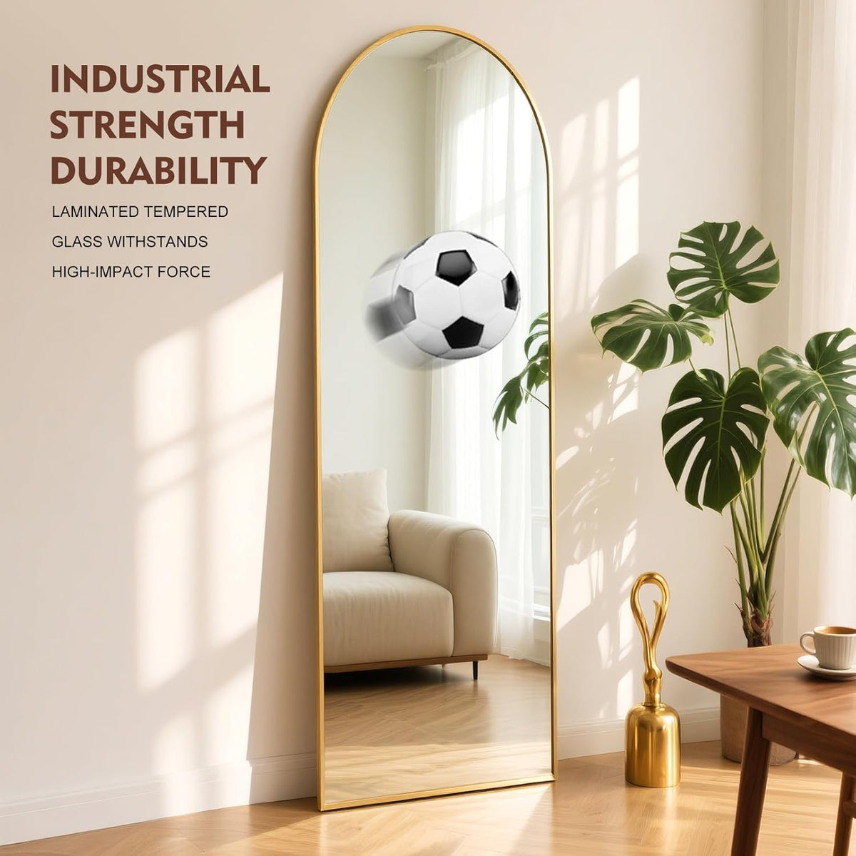 Volledige Spiegel – Staande Spiegel – Wandspiegel – Full Body Spiegel – Goudkleurige Spiegel – Onbreekbaar Veiligheidsglas – Aluminium Frame – 163 x 53 cm