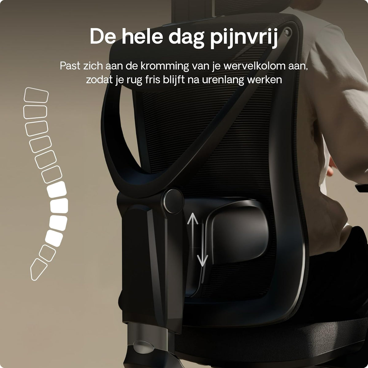 Desktronic Bureaustoel SitPro - Verstelbaar ergonomische bureaustoel met lendensteun - rugvriendelijk/rugpijnvrij - computerstoel in hoogte verstelbaar & rugbeschermend - breed kussen (Zwart)