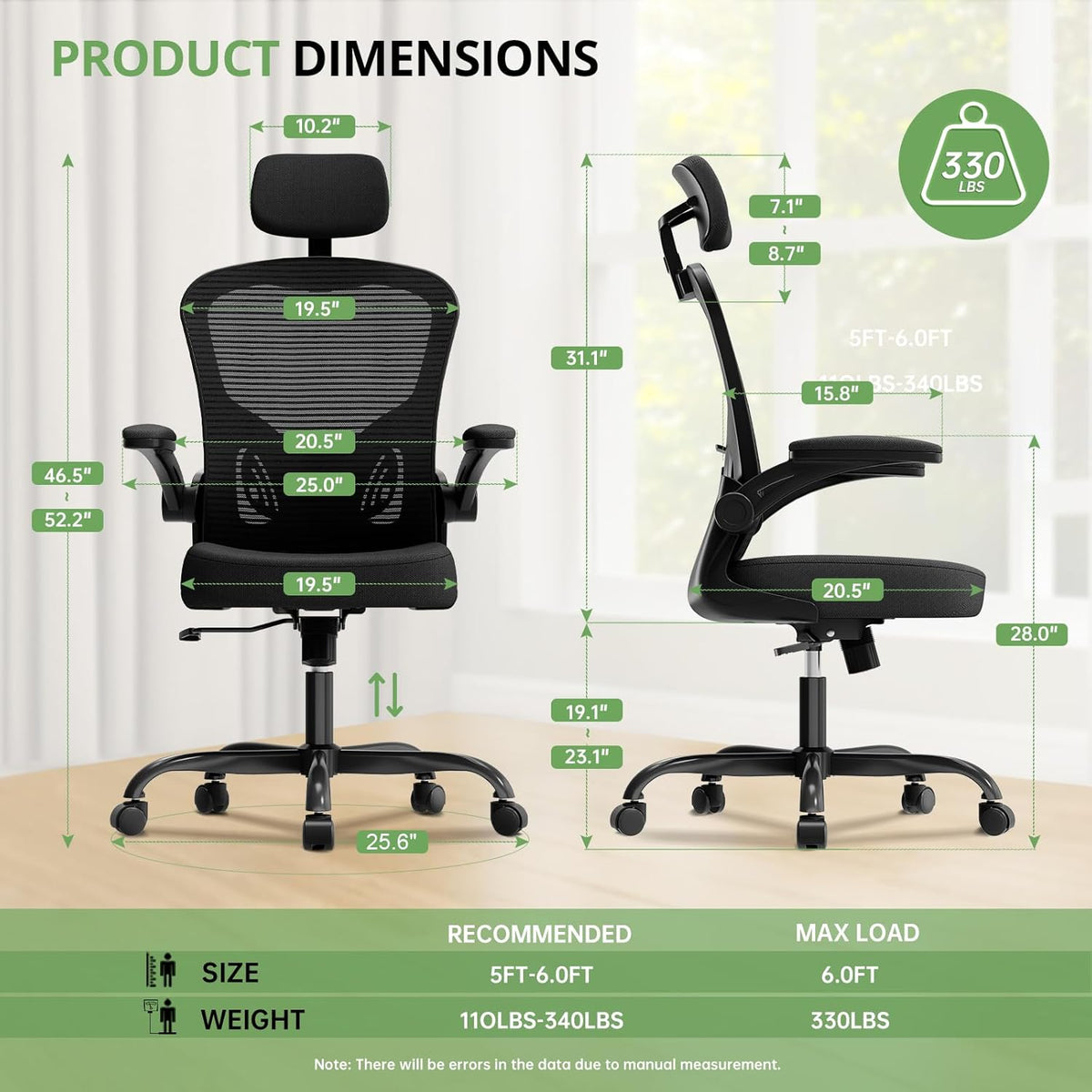Synorla Bureaustoel, ergonomische bureaustoel met 350 lb-capaciteit, computerstoelen met hoge rugleuning voor lange uren, comfortabel, 360° rollende draaibare bureaustoelen voor thuis met verstelbare