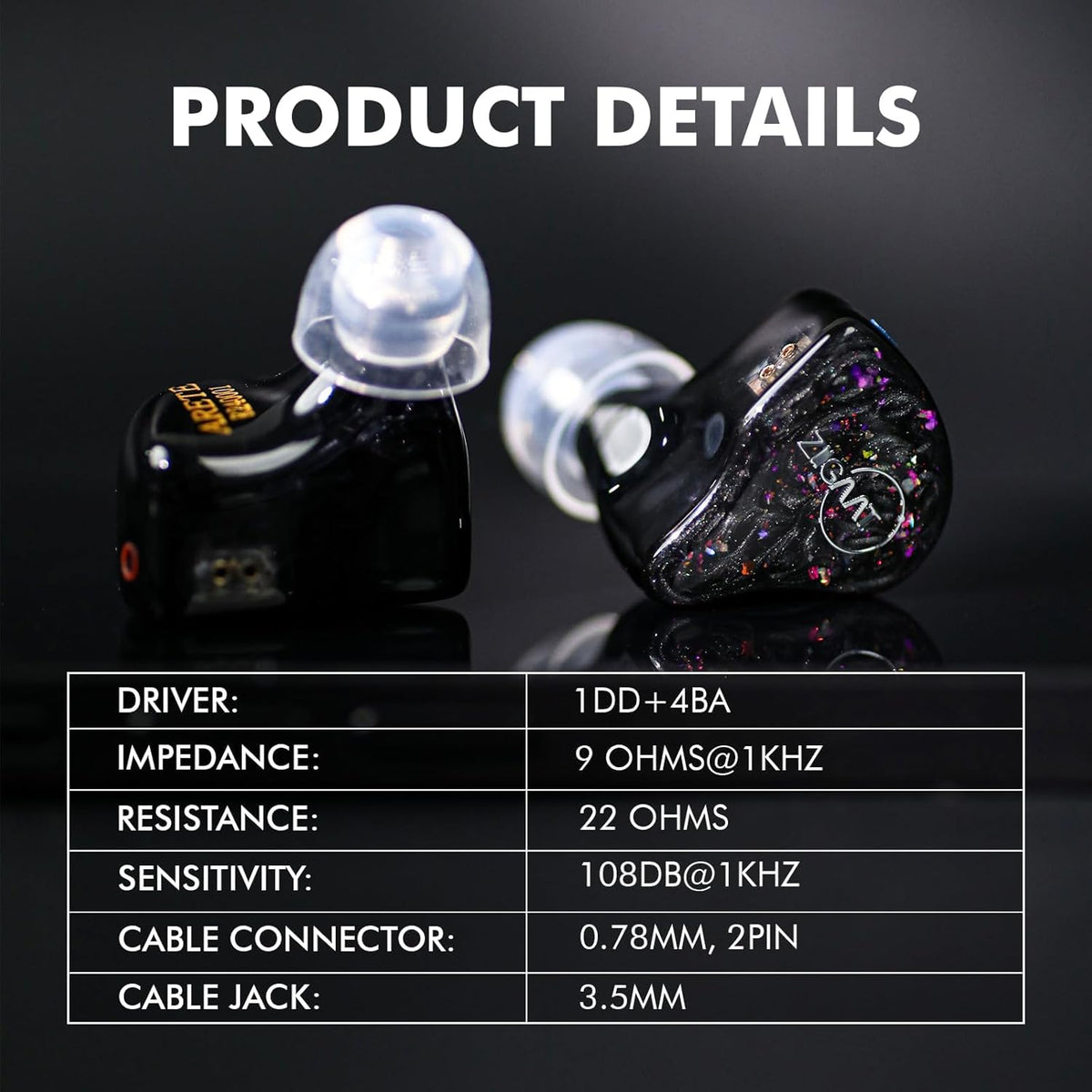 ZiiGaat x Fresh Reviews Arete In Ear Monitor, 1DD+4BA hybride koptelefoon IEM, bekabelde Gaming Earbuds, Studio Monitor Tunning, met afneembare IEM-kabel voor Muzikant Audiofiel