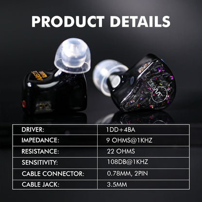 ZiiGaat x Fresh Reviews Arete In Ear Monitor, 1DD+4BA hybride koptelefoon IEM, bekabelde Gaming Earbuds, Studio Monitor Tunning, met afneembare IEM-kabel voor Muzikant Audiofiel