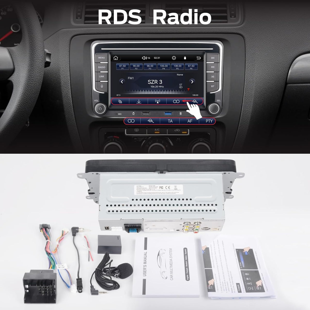 Autoradio – Auto Radio – Car Audio – 1-DIN Radio – Bluetooth – Snelle Linux Boot – Draadloze CarPlay & Android Auto