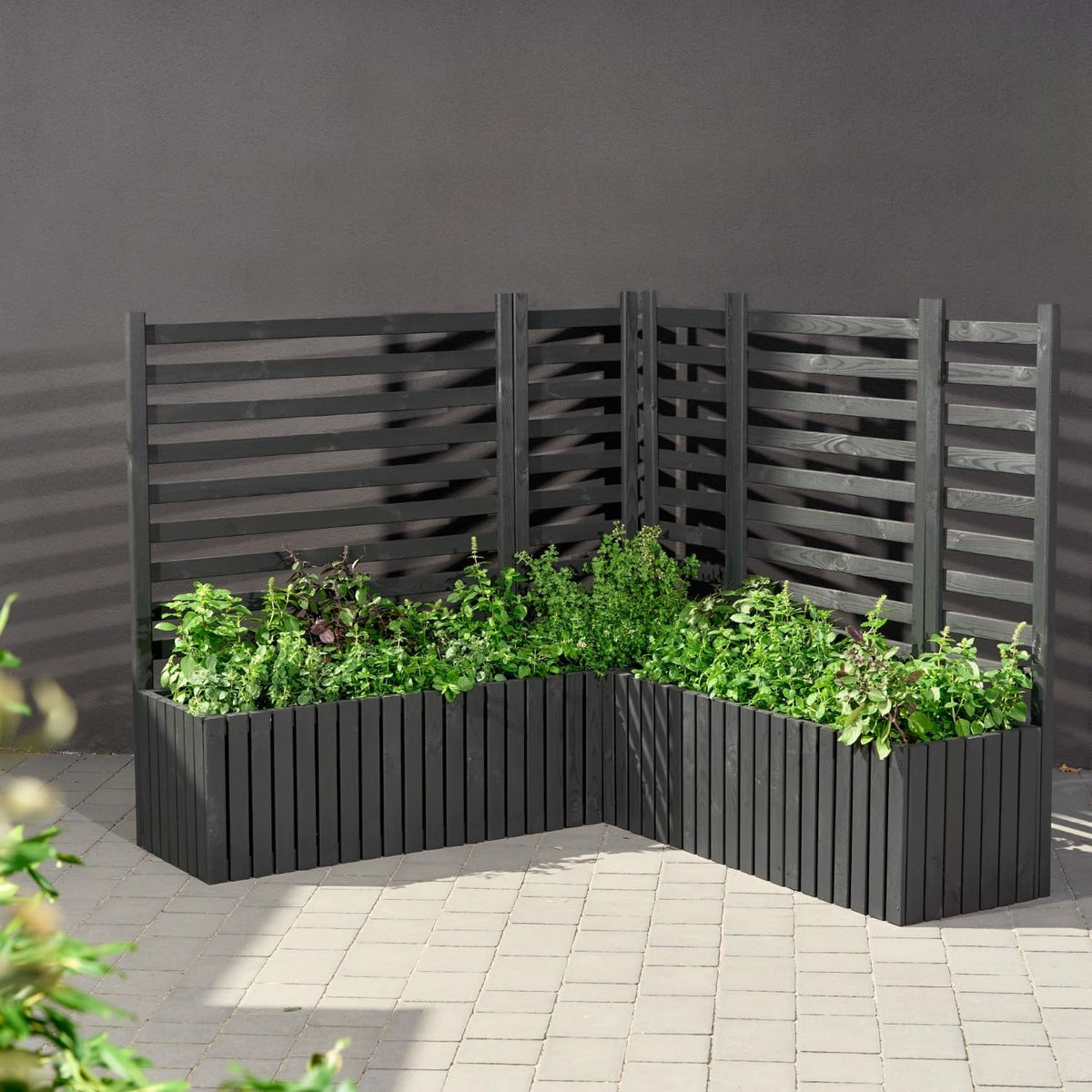 Trellis Planter with Planter, Wooden Flower Box for Garden, Balcony, Patio, Raised Bed with 18 L Plastic Plant Insert (Vertical Anthracite, 67 x 36 x 35 cm H115) - QUORE