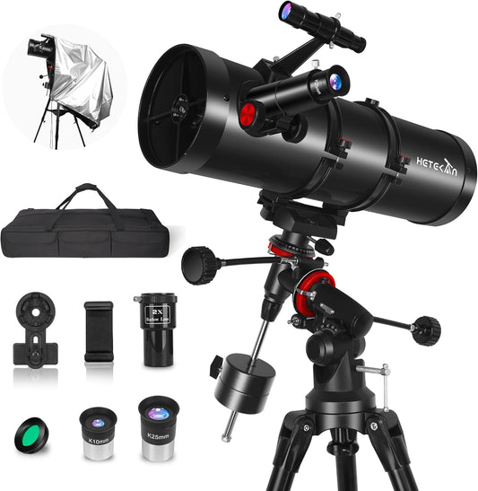 Reflector telescoop 150EQ voor volwassenen en beginners, professionele astronomische telescoop met equatoriaal frame, smartphonehouder, statief, stofhoes en draagtas