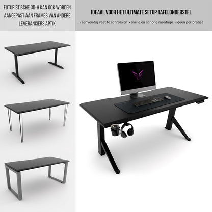 Ultimate Setup® Tafelblad 160x80, Bureaublad, Gaming Bureau, Kantoortafel, Gaming Desk, Standing Desk, Massief MDF-blad (Zwart, 160x80x2,5 cm)