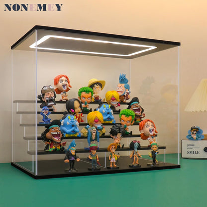 Nonemey Transparante Acryl Vitrinestandaard met Led Licht, 2/3/4/5/6 Lagen Opslag Vitrine Stofdichte Organisator Acryl Doos voor verzamelobjecten Beeldjes (Zwart, 6Tier-49*30*40 cm)