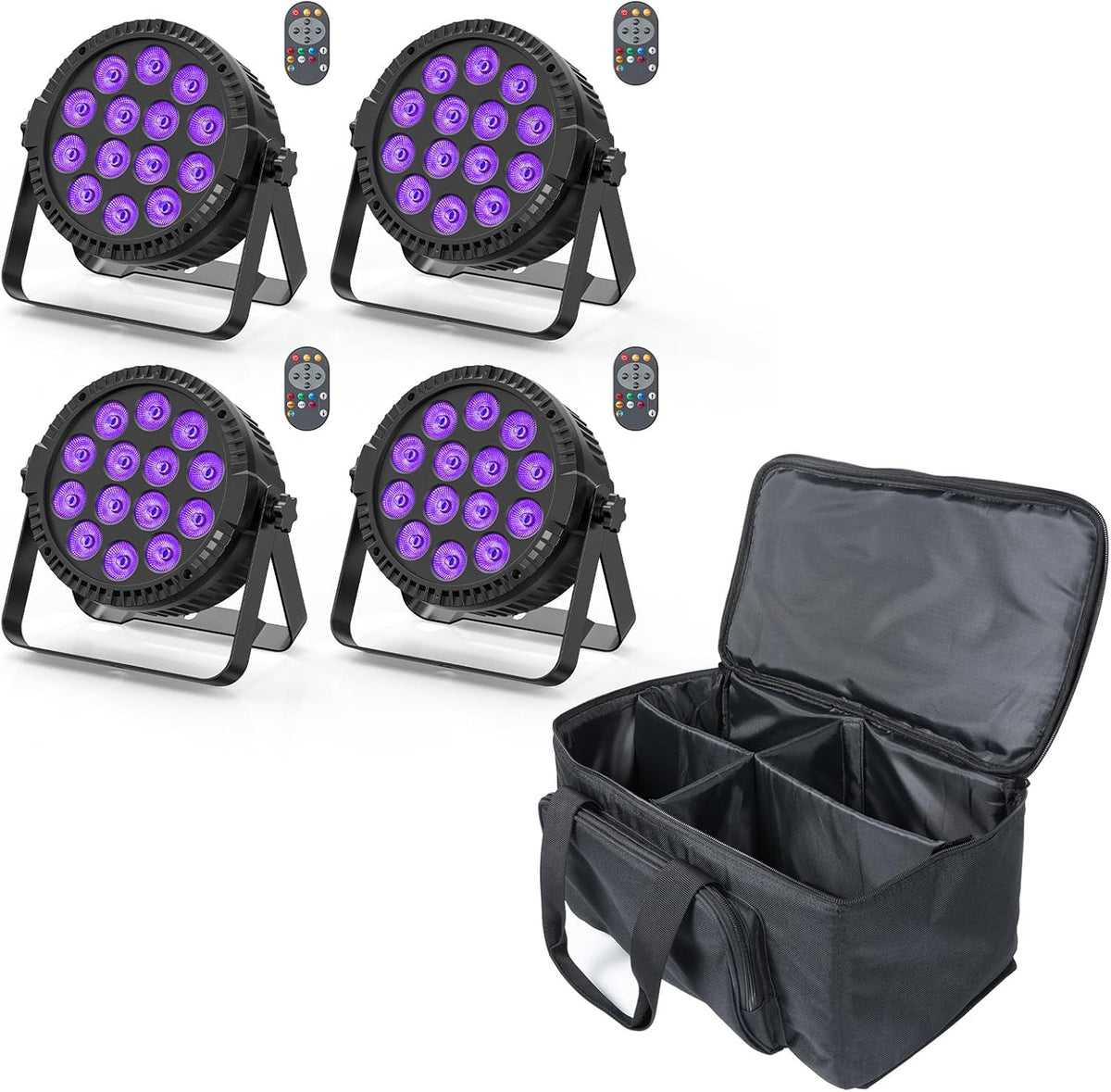 4 stuks led per schijnwerper podiumlicht met tas, 84 W RGBW DMX disco feestlicht met afstandsbediening automatische master-slave geluidsmodi voor DJ bar bruiloft Halloween Kerstmis