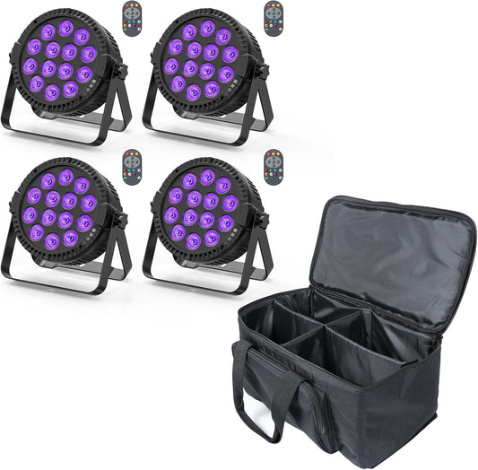 4 stuks led per schijnwerper podiumlicht met tas, 84 W RGBW DMX disco feestlicht met afstandsbediening automatische master-slave geluidsmodi voor DJ bar bruiloft Halloween Kerstmis
