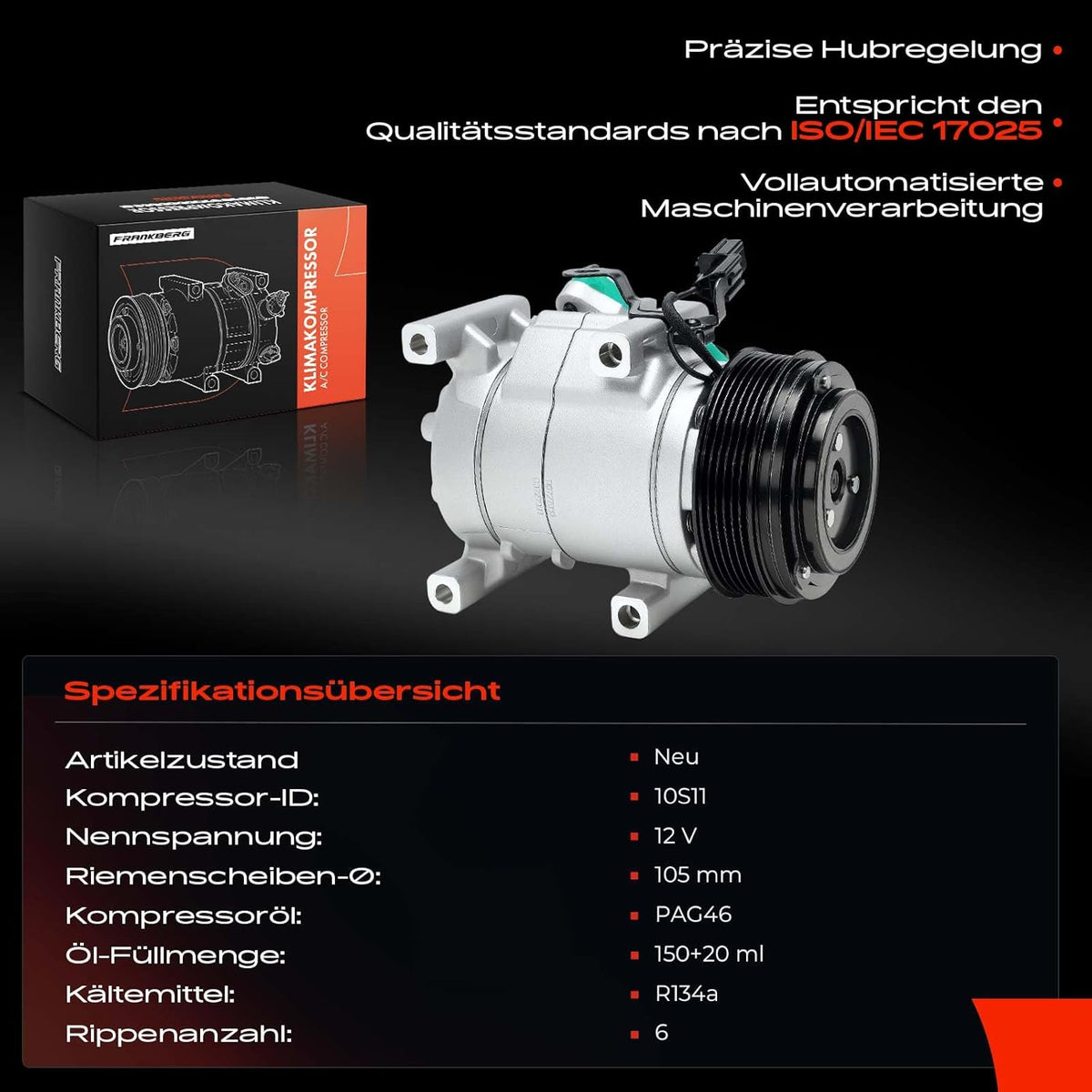 Frankberg ACP659000P Airconditioning Airconditioning Airconditioning Magnetische koppeling Compressor voor airconditioning Vervanging # ACP659000P