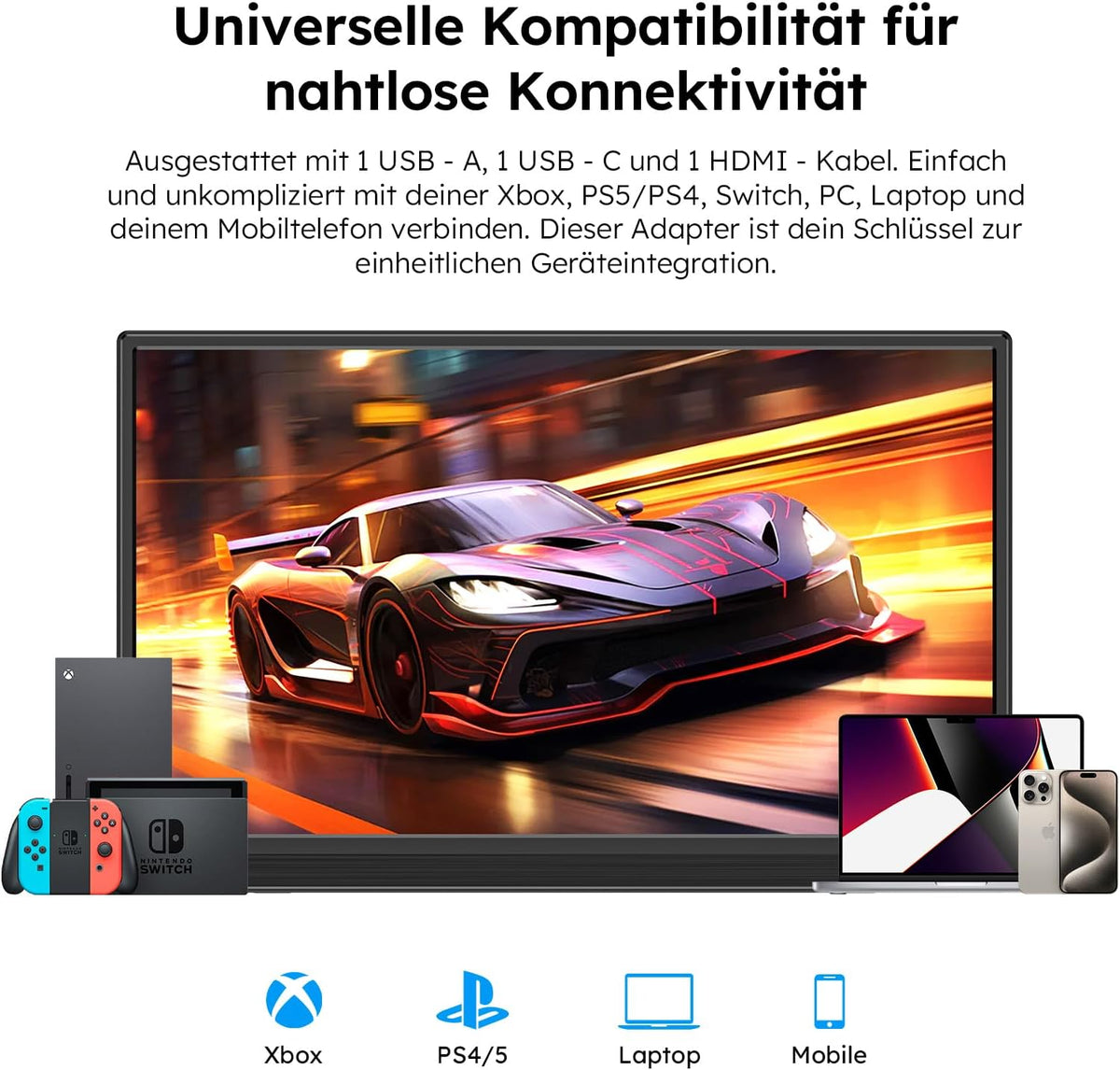 Portable Monitor 15.6" with Custom Stand, 1080P FHD Portable Monitor with Speaker, Ultra Slim USB-C & HDMI External Display for Laptop/PC/Mac/Xbox - with VESA Holes - QUORE