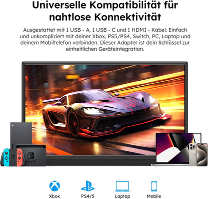 Portable Monitor 15.6" with Custom Stand, 1080P FHD Portable Monitor with Speaker, Ultra Slim USB-C & HDMI External Display for Laptop/PC/Mac/Xbox - with VESA Holes - QUORE