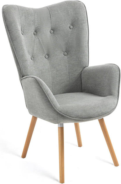 MEUBLE COSY Leunstoelen, relaxstoel, armleunstoel stoel, eenpersoonsbank met gestoffeerde en houten poten voor woonkamer slaapkamer kantoor Vanity, stof, grijs, 68x50x106cm