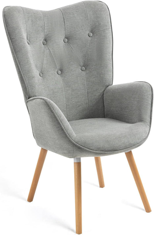 MEUBLE COSY Leunstoelen, relaxstoel, armleunstoel stoel, eenpersoonsbank met gestoffeerde en houten poten voor woonkamer slaapkamer kantoor Vanity, stof, grijs, 68x50x106cm