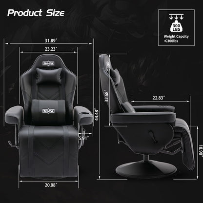 S*MAX Gamingstoel met voetsteun, gamingstoel, hoge rug met verstelbare rugleuning, bekerhouder, zijzak, gamerstoelen voor volwassenen, zwart, extra groot