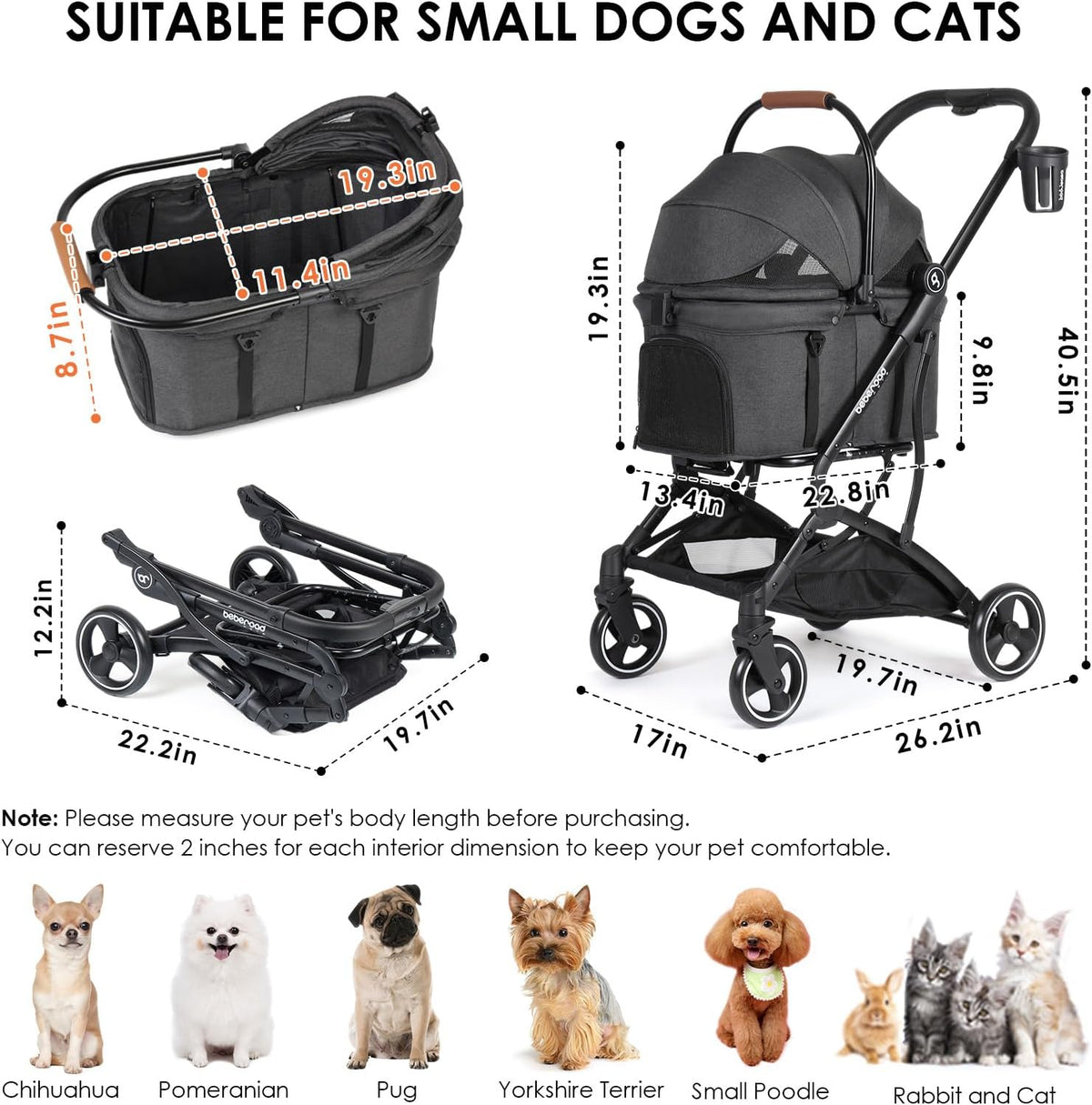 T3 Huisdier kinderwagen 3-in-1 hond kat kinderwagen voor kleine middelgrote honden en katten, opvouwbare lichte puppykinderwagen huisdier huisdier Gear reizen hondenwagen (zwart)