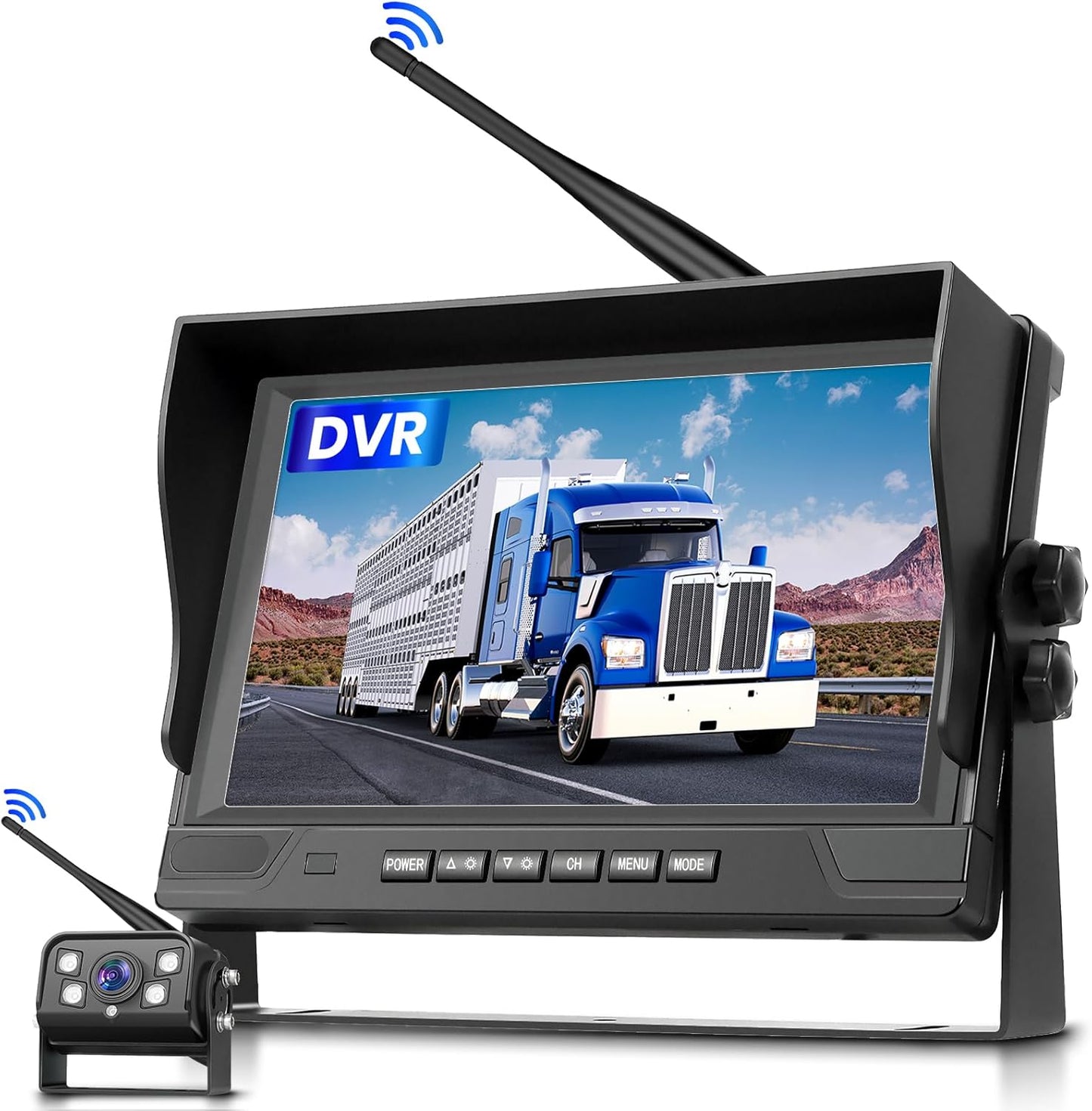 Digitale achteruitrijcamera, draadloos, 9 inch IPS-monitor, achteruitrijcamera met detectie van blinde punten, nachtzicht, waterdicht, opname voor vrachtwagen, camper, bestelwagen Hodozzy