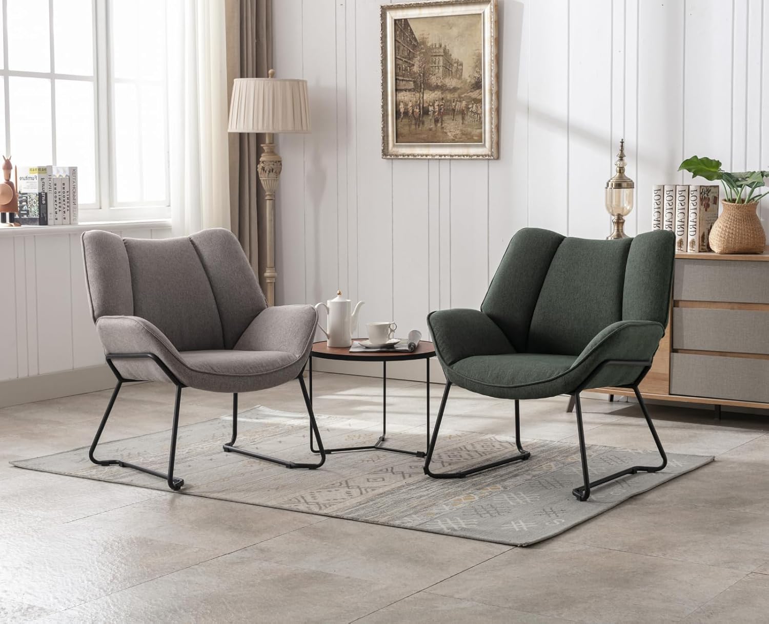 chairus Linen Armchair for Living Room Upholstered Bath Chair Single Occasional Accent Chair with Metal Legs (Green) - QUORE