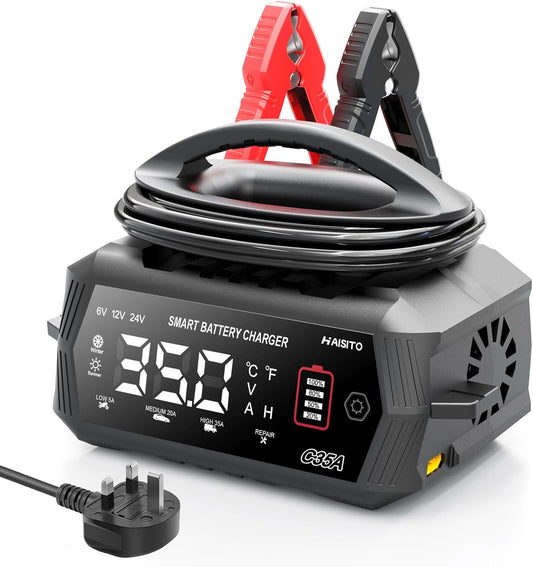 Acculader 6V/12V/24V – Oplader voor Autoaccu – Batterijlader – Accu Oplader – Auto Accu Lader – Intelligent 9-Traps Laadproces – Reparatiefunctie voor Verzwakte Batterijen