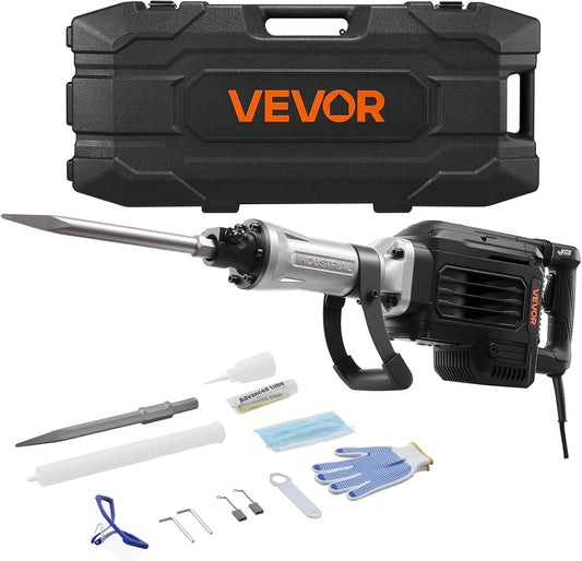 VEVOR Demolition Jack Hammer, 3000 W Powerful Electric Hammer, Concrete Crusher 1700 BPM with Point Chisel, Carry Bag, Gloves, Goggles, for Concrete, Wall, Brick, Tiles and Foundation