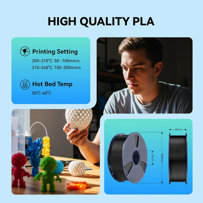 SUNLU PLA-filament, 10 kg, meerkleurig, 3D-printerfilament, PLA 1,75 mm +/- 0,02 mm, eenvoudig te gebruiken, beginnersvriendelijk, 1 kg spoel, 10 stuks. (5 spoelen zwart en 5 spoelen wit)