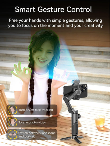 AOCHUAN Telefoongimbal voor iPhone/Android, 3-assige AI-trackingsensor, focuswiel, 8.0 anti-shake voor video-opname