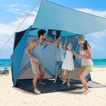 Night Cat Pop Up Beach Tent for 4 People: Beach Shade Sunshade for Family Picnic Hiking Camping UPF50+ UV Protection