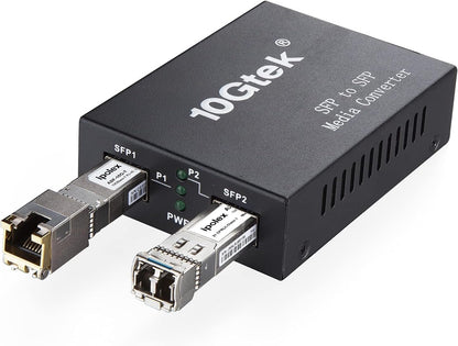 ipolex 10G Ethernet media converter, 10G Dual SFP+ poort, glasvezel media converter verpakt met een 10GBase-T transceiver (30m@CAT.6aCAT.7) en een 10GBase-LR module (1310-nm, 10km@OS1OS2SMF)