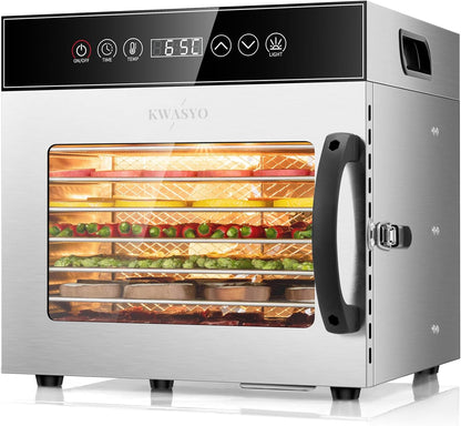 Kwasyo Voedseldroger, roestvrij staal, 600 W, met 8 etages, professioneel droogapparaat en voedseldroger, digitale timer, temperatuurregeling, oververhittingsbeveiliging, receptenboek inbegrepen