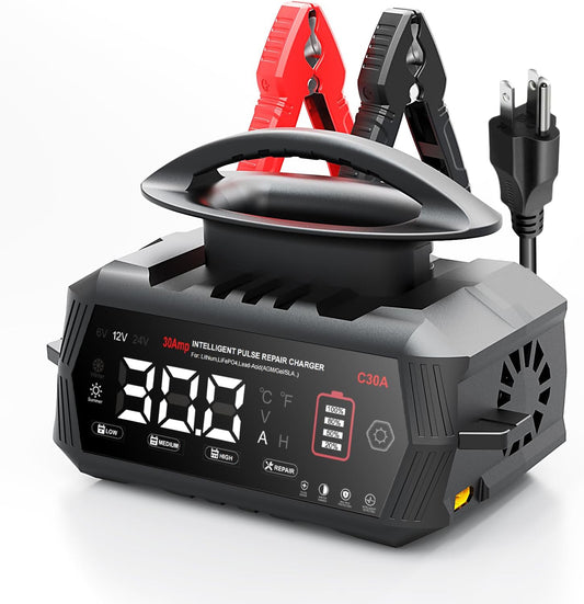 Autoaccu Oplader – Acculader – Batterijlader – Oplaadapparaat – Voertuigaccu Lader – 6V/12V/24V Compatibel – 9-Staps Automatisch Opladen met Ontzwaveling