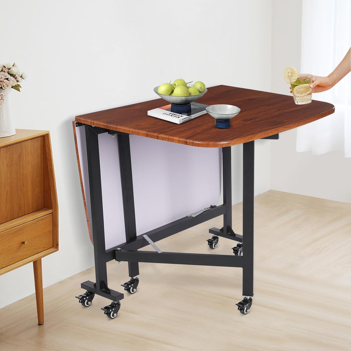 Folding Dining Table, Folding Stainless Steel Work Table, Kitchen Table, Drawer Table, Solid Multifunctional, Foldable, Removable with 6 Universal Wheels, Load Capacity 100 kg, for Gardens and - QUORE