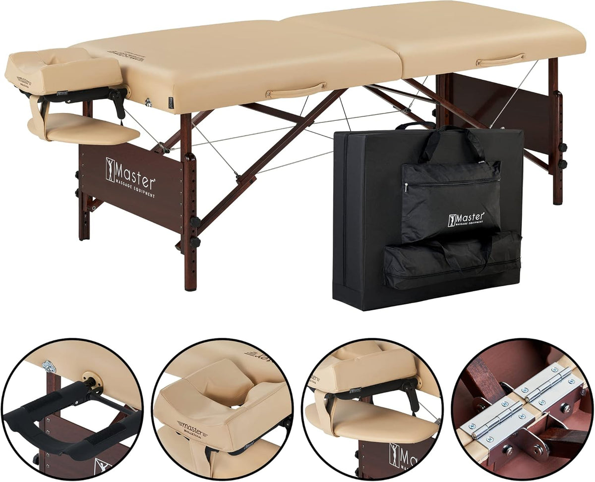 Master Massage Del Ray Mobile Massage Chair, Cosmetics Lounger, Therapy Bed, Treatment Lounger, Massage Bench, Foldable, Wood, 76 cm, Beige - QUORE