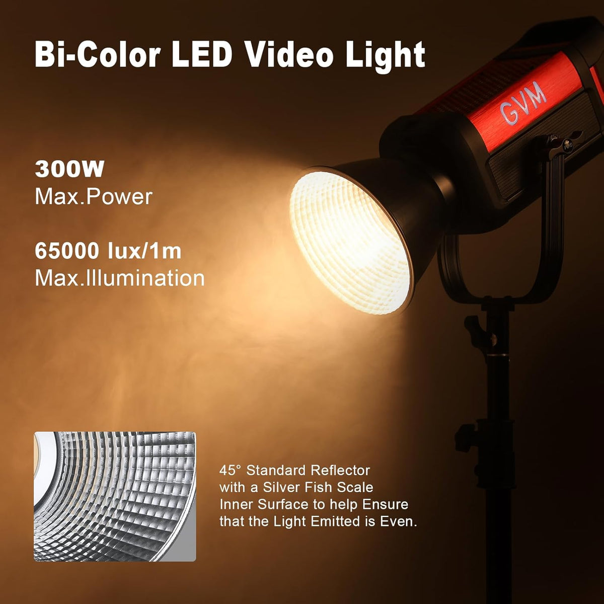 GVM 300 W led-videolamp, 300 W Bowens LED studiolicht 65000Lux/1 m led fotografie continu licht voor video studio YouTube foto video-opnames, CRI97+, 12 effecten, 2700K - 6800K videolicht