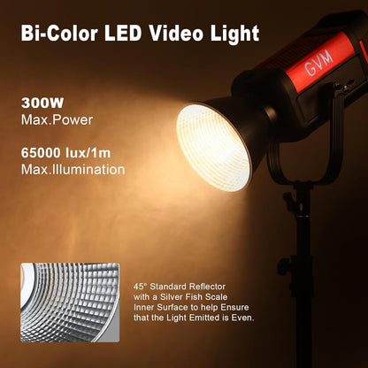 GVM 300 W led-videolamp, 300 W Bowens LED studiolicht 65000Lux/1 m led fotografie continu licht voor video studio YouTube foto video-opnames, CRI97+, 12 effecten, 2700K - 6800K videolicht