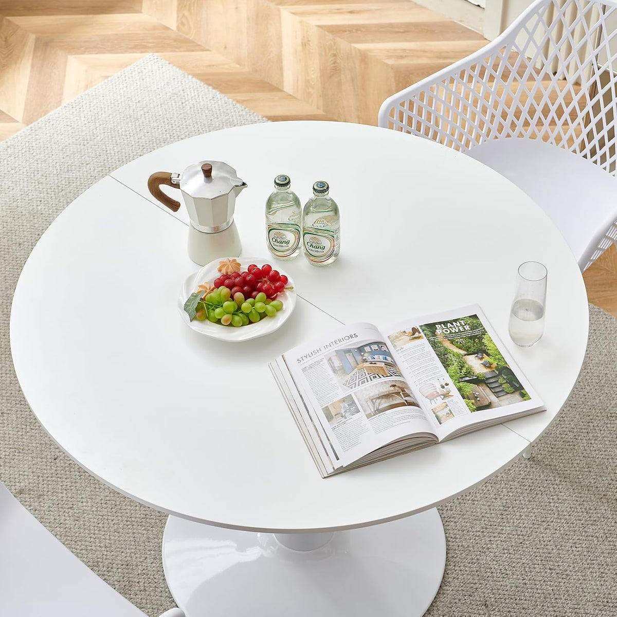 Modern Round Dining Table, Bar Table, Desk, Suitable for Kitchen, Dining Room, Living Room and Office, for 2-4 People, Diameter 100 cm, White - QUORE
