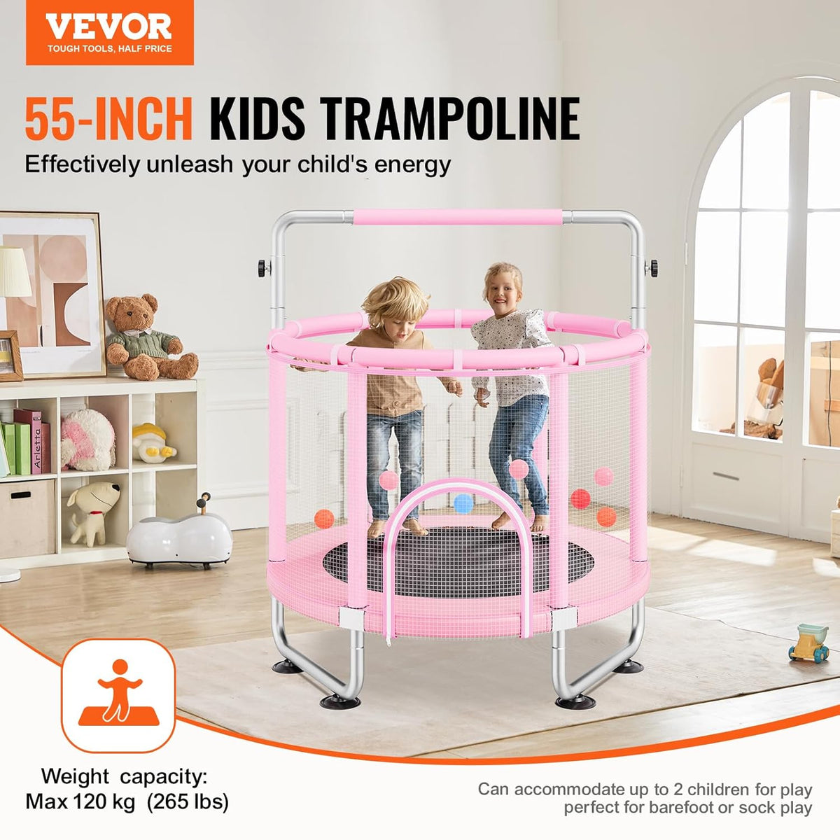 VEVOR Trampoline voor kinderen, roze (trampoline 140 cm)