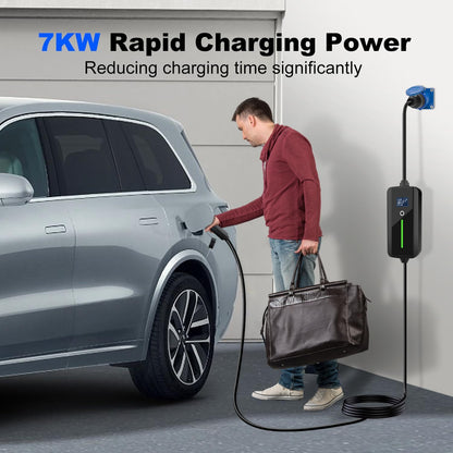 Type 2 mobiele oplader voor elektrische auto's, 7 kW draagbare oplaadkabel met CEE-stekker voor elektrisch voertuig, IP67 waterdicht, 7,5 meter, type 2 oplaadkabel met 32 A, IEC 62196-2