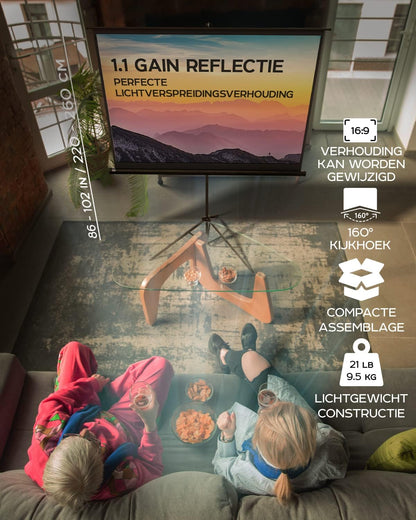 PropVue Projectiescherm met standaard, 100 inch (ca. 254 cm) projectiescherm voor binnen en buiten, voor film- of kantoorpresentatie, instelbaar van 16:9 tot 4:3, HD-premium kreukvrij statiefscherm voor projector