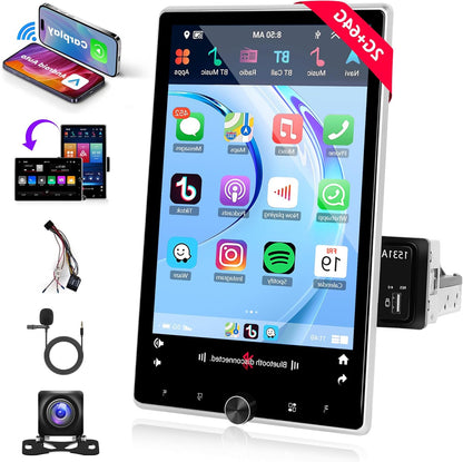 Android autoradio 1 Din – Multimedia speler – Autostereo – Navigatiesysteem – Android headunit – 10,4 inch draaibaar touchscreen – Draadloze CarPlay en Android Auto