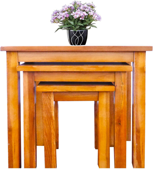 Nest of Tables OAK Solid Nesting 3 Tables Coffee Table Small Wooden Side/End/Lamp/Nesting Tables for Living Room