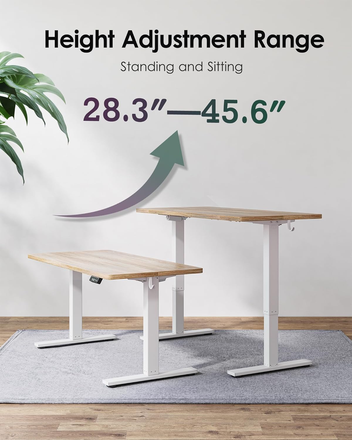 TIQLAB Height Adjustable Electric Standing Desk, 140 x 60cm, Sit-Stand Desk, Splice Board, Computer Home Office Desk, White Frame/Maple Top - QUORE
