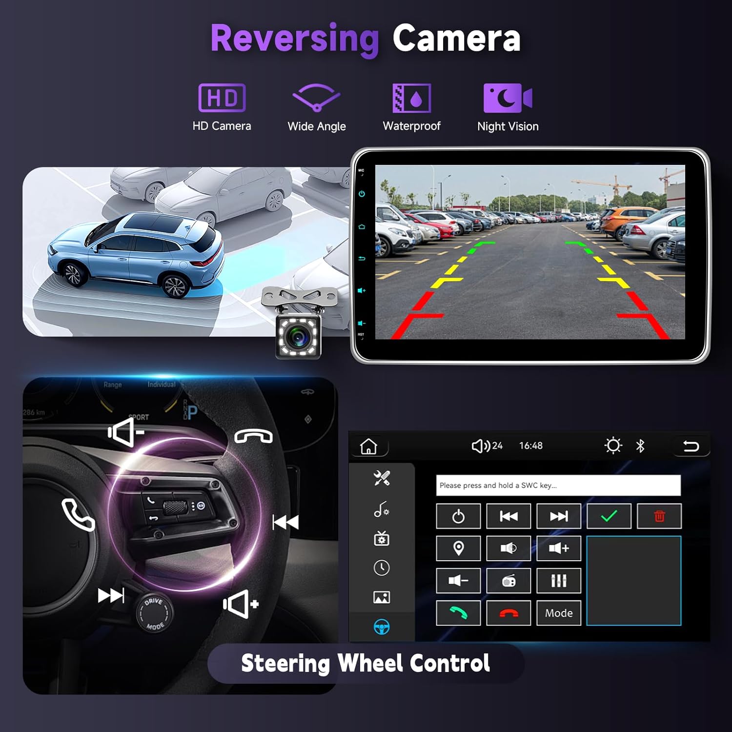 Hodozzy Car radio 1 Din with twisted 10.1 inch touch screen, car radio 1 Din with wireless CarPlay/Android car/mirror link, MP5 player with Bluetooth, radio FM, HD online video, EQ, USB/type C + - QUORE